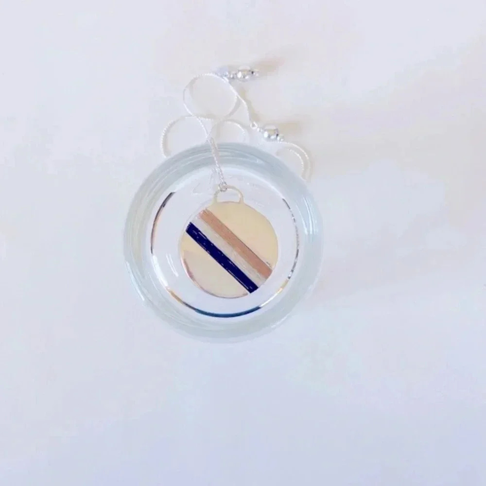 Marlyn Schiff Geometric Striped Disc Pendant Necklace Long Chain - Picture 5 of 6